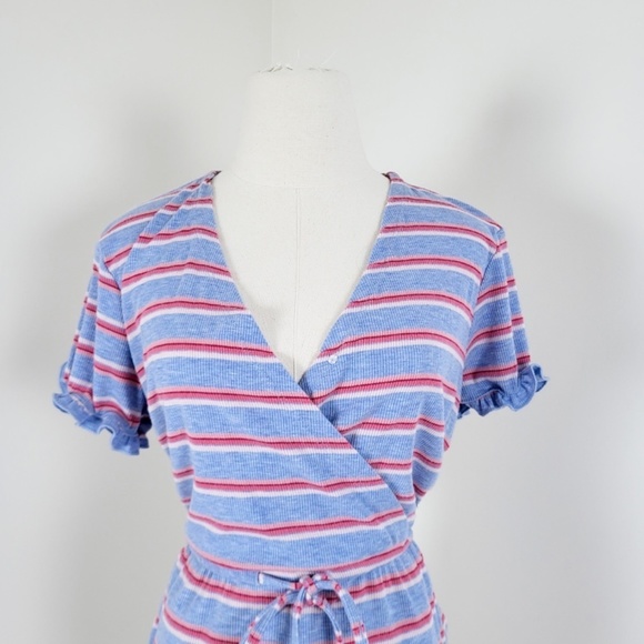 La Vie en Rose romper striped ruffles short rayon short sleeve summer spring - Picture 9 of 14